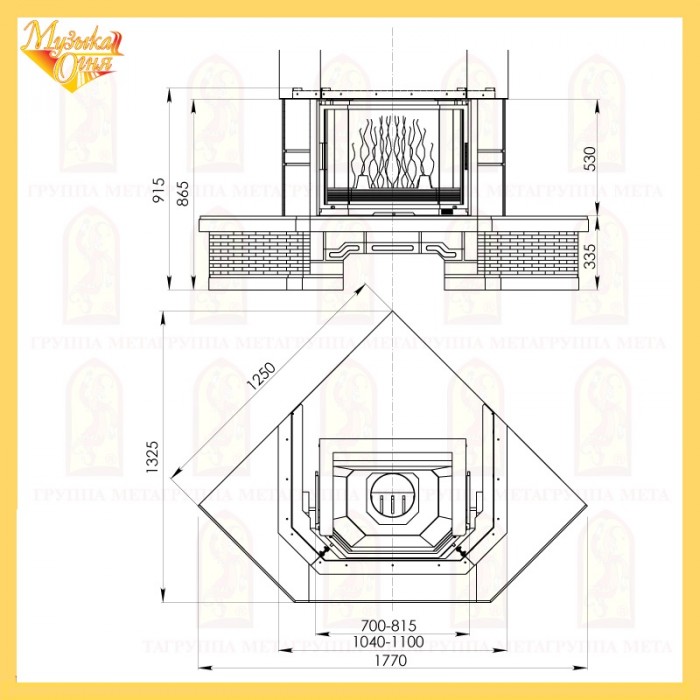Угловой камин размеры чертеж